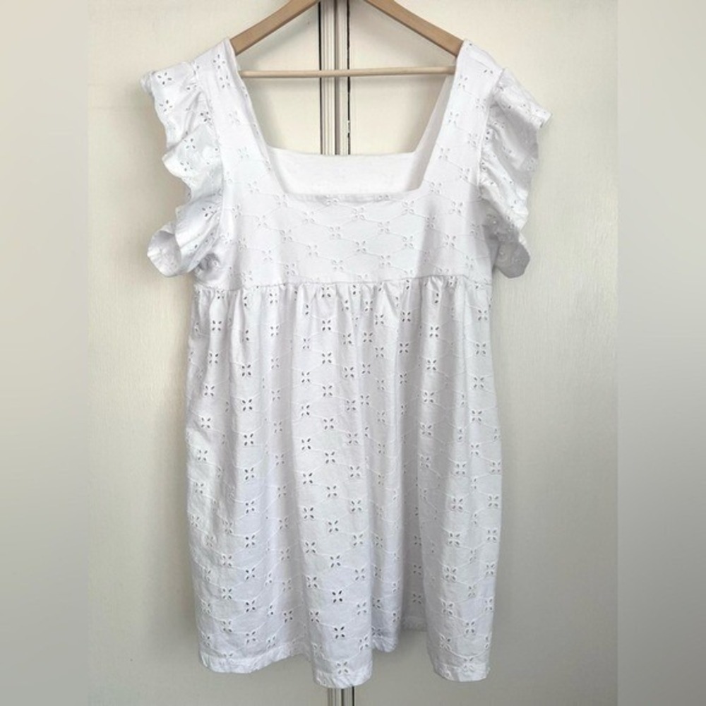 ASOS Eyelet Babydoll Mini Dress Womens 12 Cottagecore Coastal Summer Beach